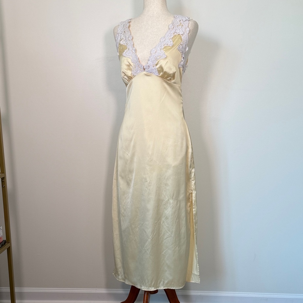 Lace-Trim Ivory Midi Slip Dress